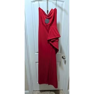 NEW Symphony Bridal Red Formal Gown Maxi Dress Strapless Sleeveless Ruffle Sz. L